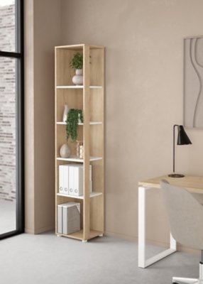 Sign 5 Shelf Narrow Bookcase, Jackson Hickory/White