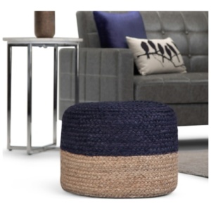 Simpli Home Lydia Pouf, Navy/Natural