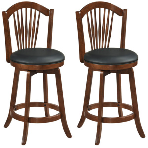 Swivel Bar Stools with Backrests and Wood Frame for Kitchen Island-24 Inch