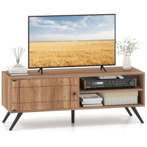TV Stand for TVs up to 55 Inch Mid Century Modern Entertainment Center with Storage Cabinet-Oak