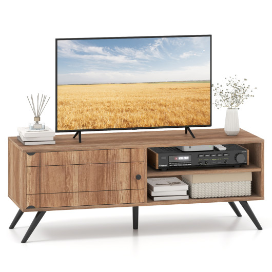 TV Stand for TVs up to 55 Inch Mid Century Modern Entertainment Center with Storage Cabinet-Oak