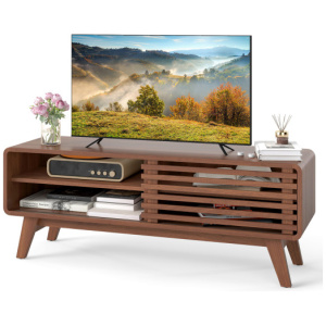 TV Stand for TVs up to 55" with Sliding Door and Adjustable Shelves for Living Room-Brown