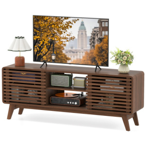 TV Stand for TVs up to 65" with Sliding Doors and Adjustable Shelves for Living Room-Walnut