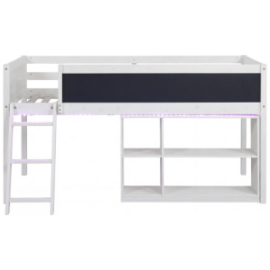 Twin Size Kids Loft Bed with LED Lights and Removable Bookcase-White