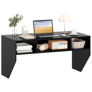 Wall-Mounted Computer Desk Floating Laptop Desk with 3 Storage Compartments-Black