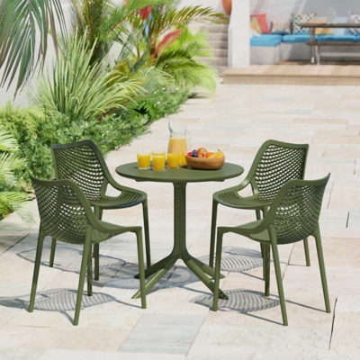 Westin Furniture Frond & Form Outdoor Round Dining Table and 4 Chairs, Olive Green