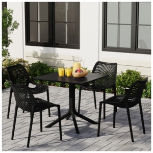 Westin Furniture Frond & Form Outdoor Square Dining Table and 4 Mesh Back Chairs, Black
