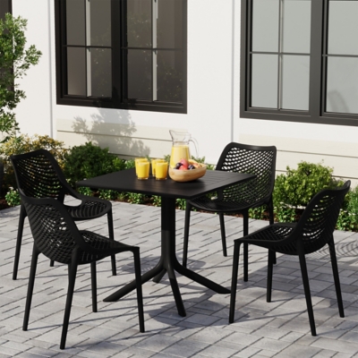 Westin Furniture Frond & Form Outdoor Square Dining Table and 4 Mesh Back Chairs, Black