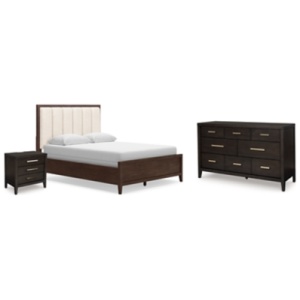 Westonfort Queen Upholstered Panel Bed with Dresser and Nightstand, Espresso