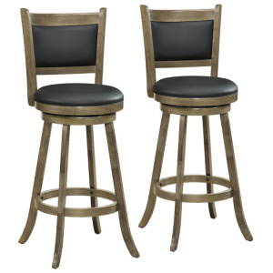 2 Pieces 29 Inch Wooden Swivel Height Bar Stool with PVC Cushioned Seat-Gray