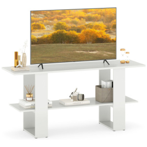 2-Tier TV Stand with Storage for TVs up to 55 Inch Console Table with Open Shelf-White