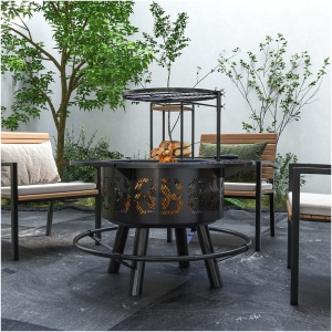 2-in-1 Black Portable Fire Pit With Grill Kit