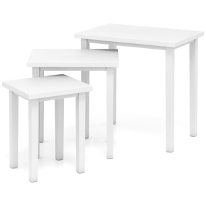 3-Piece Farmhouse Rectangle Side Table Set for Living Room-White