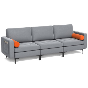 3-Seat Sofa Sectional with Side Storage Pocket and Metal Leg-Gray