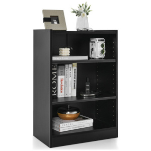 3-Tier Bookcase Open Display Rack Cabinet with Adjustable Shelves-Black