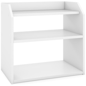 3-Tier Desktop Bookshelf Wooden Countertop Bookcase with Raised Top Guardrails-White