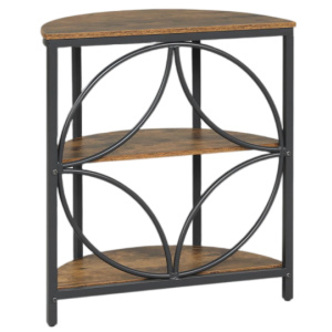 3-Tier Half Round End Table with Study Metal Frame for Living Room-Rustic Brown