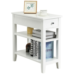 3-Tier Nightstand Bedside Table Sofa Side with Double Shelves Drawer-White