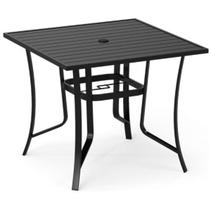 36 Inch Square Patio Table for 4 Metal Dining Table with Umbrella Hole-Black