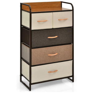 4-Tier Organizer Tower Steel Frame Wooden Top Storage with 5-Drawer Dresser-Muticolor