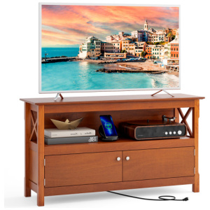 44 Inch Wooden Storage Cabinet TV Stand-Brown