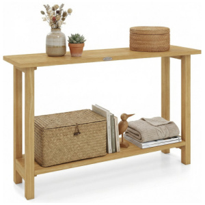 47 Inch Solid Wood Console Table with Teak Wood Frame and Storage Shelf