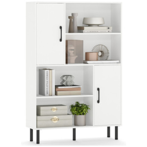 47 Inch Storage Cabinet Freestanding Bookcase with 2 Doors and 4 Open Shelves-White