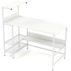 48 Inch Computer Desk with Power Outlets and Storage Shelves-White