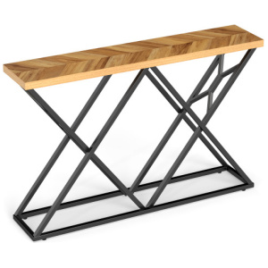 55 Inch Console Table with Solid Metal Frame and Storage-Wood