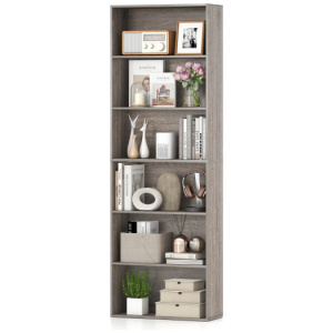 6-Tier Bookcase with 6 Open Shelves and Anti-Toppling Kits-Gray