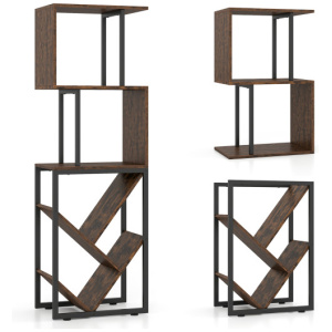 6-Tier Bookshelf Floor Standing Tree S-Shaped Geometric Bookcase with Open Shelves-Brown