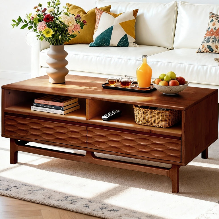 Acacia Elara 47.2" Rectangular Coffee Table with Drawers & Open Storage