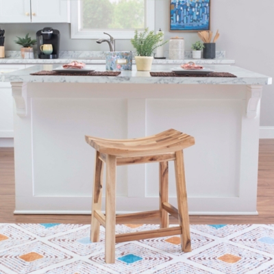 Acacia Saddle Counter Height Bar Stool, Natural