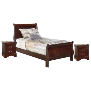 Alisdair Twin Sleigh Bed with 2 Nightstands, Reddish Brown