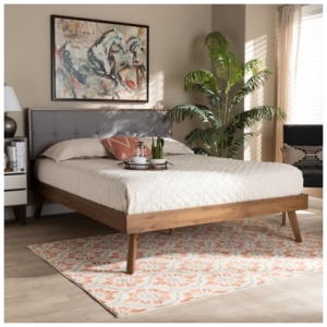 Alke Mid-Century Upholstered Platform Bed, Gray