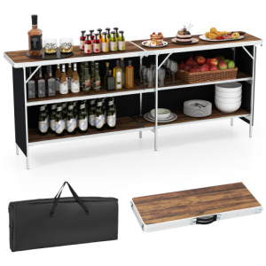 Aluminum Portable Picnic Table with 2-Tier Open Shelves and Spacious Tabletop-Coffee