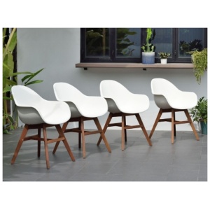 Amazonia Outdoor Bucket Dining Chair (Set of 4), White/Dark Brown