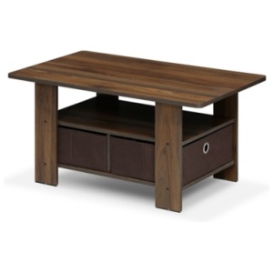 Andrey Coffee Table with Bin Drawer, Walnut/Dark Brown
