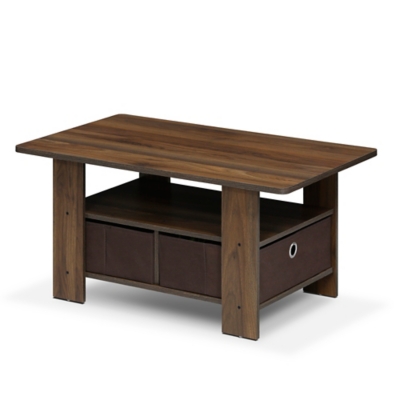 Andrey Coffee Table with Bin Drawer, Walnut/Dark Brown