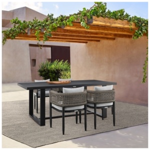 Armen Living Alegria Outdoor Dining Table and 4 Chairs, Black