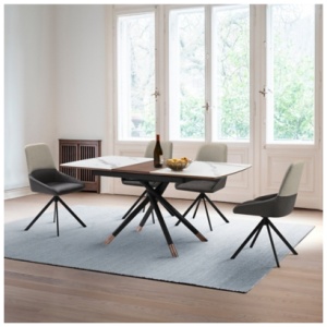 Armen Living Alora and Maverick Extendable Dining Table and 4 Chairs, Gray