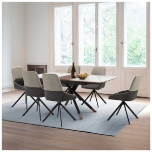 Armen Living Alora and Maverick Extendable Dining Table and 6 Chairs, Gray