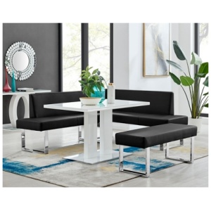 Armen Living Amanda Dining Table with Nook Sofa and Bench, Black