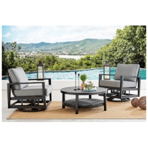 Armen Living Cayman Outdoor Coffee Table with 2 Chairs, Dark Gray