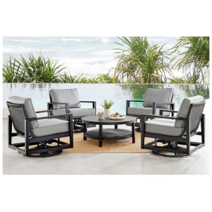 Armen Living Cayman Outdoor Coffee Table with 4 Chairs, Dark Gray