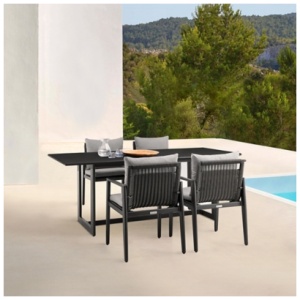 Armen Living Cayman Outdoor Dining Table and 4 chairs, Black