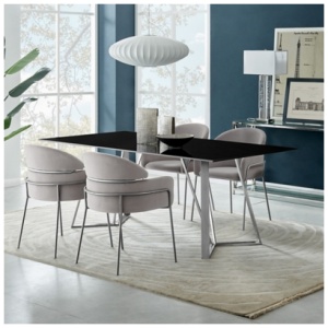 Armen Living Cressida and Portia Dining Table and 4 Chairs, Black/Stainless Steel