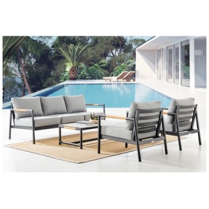 Armen Living Crown Outdoor Sofa and 2 Chairs with Coffee Table, Dark Gray