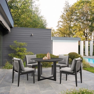 Armen Living Dine Outdoor Dining Table and 4 chairs, Dark Gray