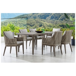 Armen Living Grenada Outdoor Dining Table and 6 Chairs, Gray
